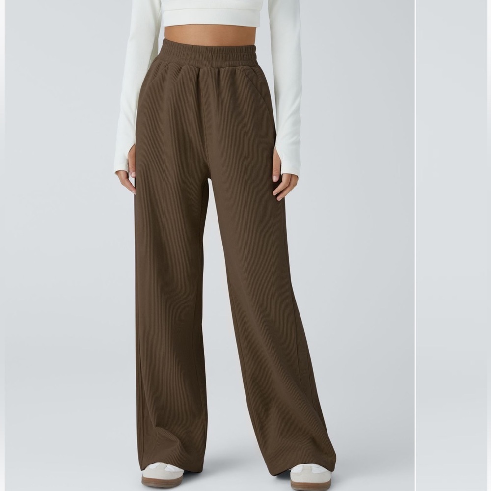Halara sz S Teak Brown High Waist Straight Leg Textured Corduroy Casual Pants